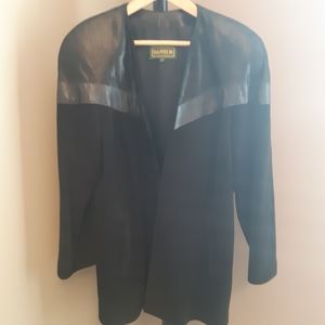 Vintage Danier black suede-leather blazer jacket with shoulder pads Small S